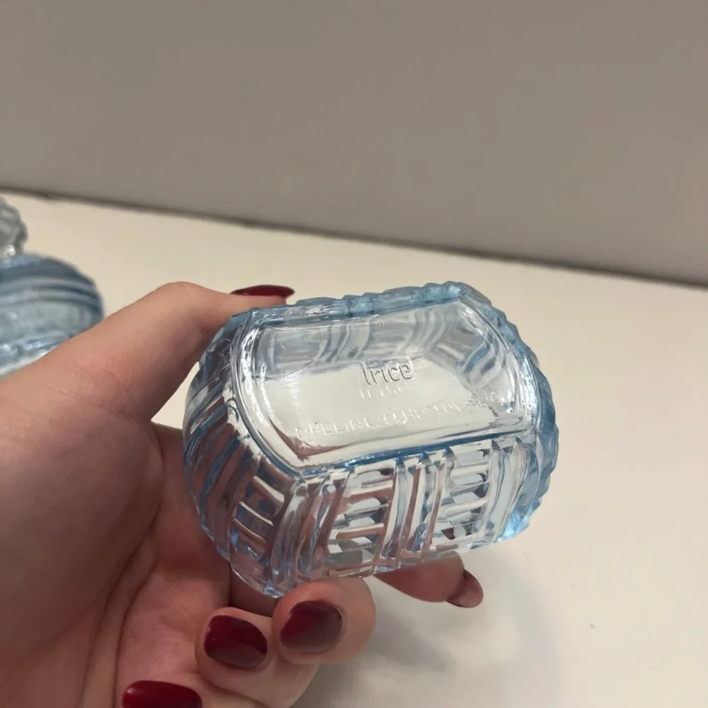 Czechoslovakian Trinket/Jewelry Dish Blue Glass stamped Irice